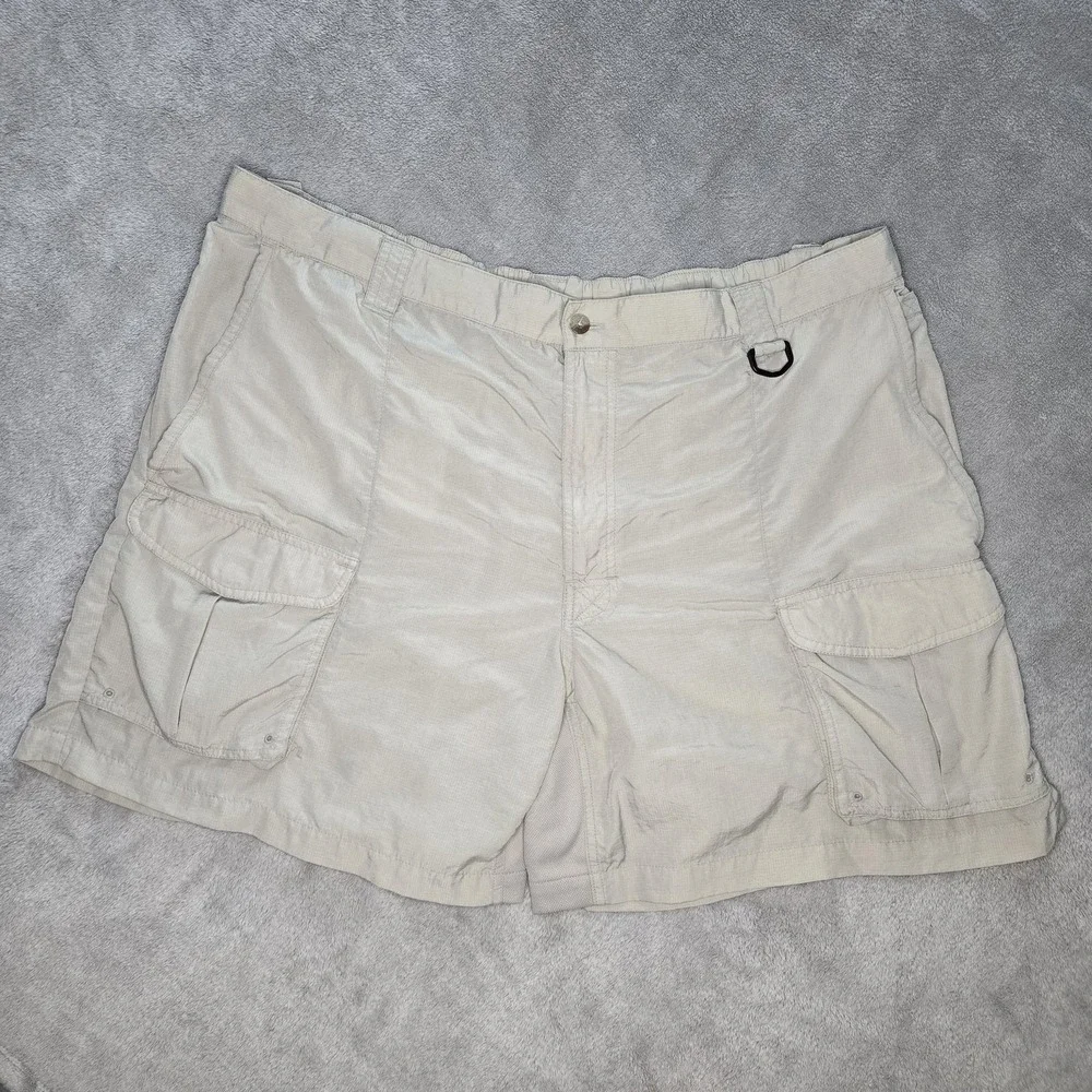 Columbia PFG Cargo Shorts Mens 2XL Beige Nylon Elastic Waist Fishing Hiking